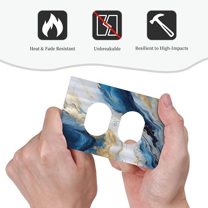 Abstract Blue Granite Luxury Watercolor Marble Texture Print 1 Gang Outlet Plate Decorative Single Duplex Wall Plate Covers Unique Electrical Receptacle Light Switch Cover Art Faceplate Switchplate