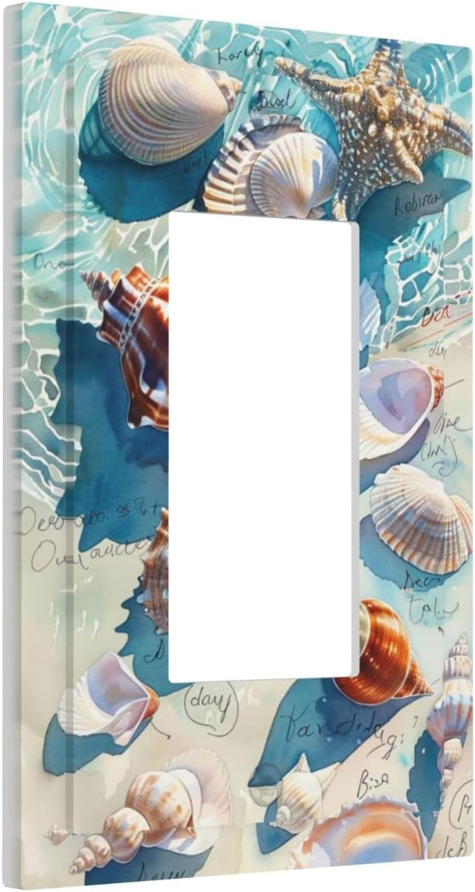 Decorative Outlet Covers Ocean Waves Starfish Conch Scallop Shell 1 Gang Single Rocker Light Switch Cover Plate Wall Plates Gfci Faceplate For Kids Room Nursery Decor