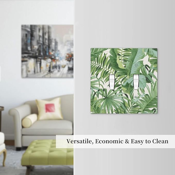 Green Tropical Palm Tree Leaf 2 Gang Double Toggle Outlet Light Switch Cover Wall Plate Electrical Faceplate Decorative Dual Device Switchplate
