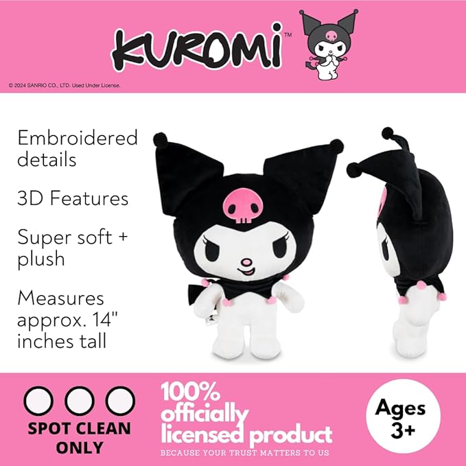 Kuromi Cuddle Pillow Buddy, Kids Bedding Super Soft Plush Kawaii Pillow, (Officially Licensed Product) By Franco Collectibles