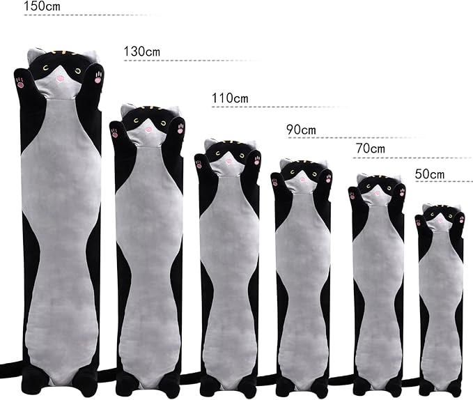 shangman Lovely Plush Cat Doll Cute Cartoon Soft Stuffed Kitten Pillow Long Throw Sleeping Pillow Doll Toy Valentines Day Gift for Kids Girlfriend (Black, 110cm/43.3in)