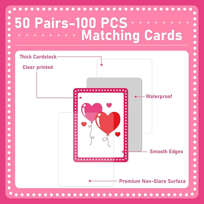 gisgfim 100 PCS Memory Matching Game Valentine's Day Concentration Memory Games Card Educational Game for Kids Educational Ages 3-8 A Fun & Fast Heart Gnome Matching Games