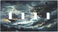 Light Switch Cover Plate funny Cat Stormy sea Lightning Sailboats 4 Gang Quad Toggle Decorative Switch Plates Electrical Wall Plates Faceplate for Bathroom Kid Room Decor