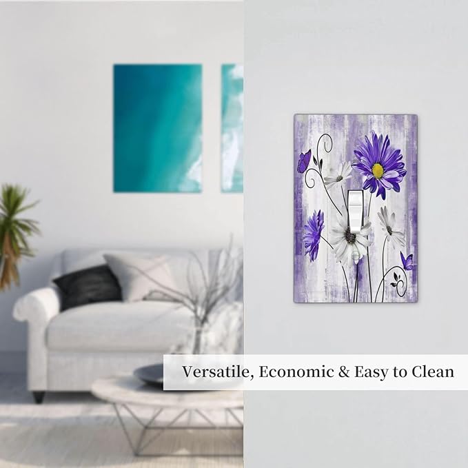 Decorative Light Switch Cover Plate Rustic Purple Daisy Butterfly Boho White Floral 1 Gang Wall Plate Cover Single Toggle Switch Plate Covers Jumbo Electrical Switchplate Receptacle Faceplate