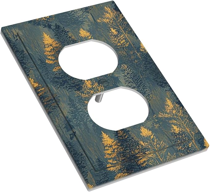 Decorative Outlet Covers with Golden Trees & Abstract Gradient Forest Landscape Design 1 Gang Duplex Light Switch Cover Plate Unique Wall Plates Switchplate Cover for Blue Retro Home Decor