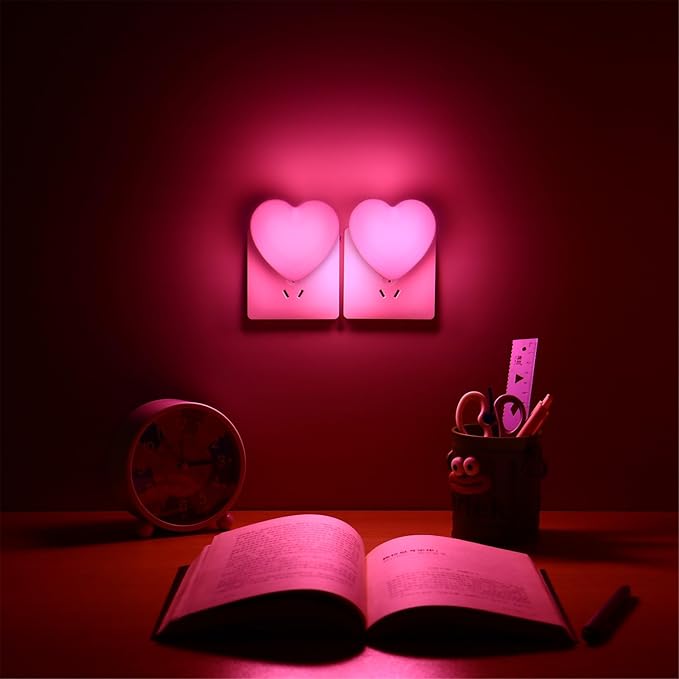 INZU Cute Night Light, Heart Night Light for Kids, LED Nightlight with Auto Dusk to Dawn Sensor, Nightlight Plug into Wall with Soft Warm Light for Bedroom, Nursery, Bathroom, Hallway (Pink)