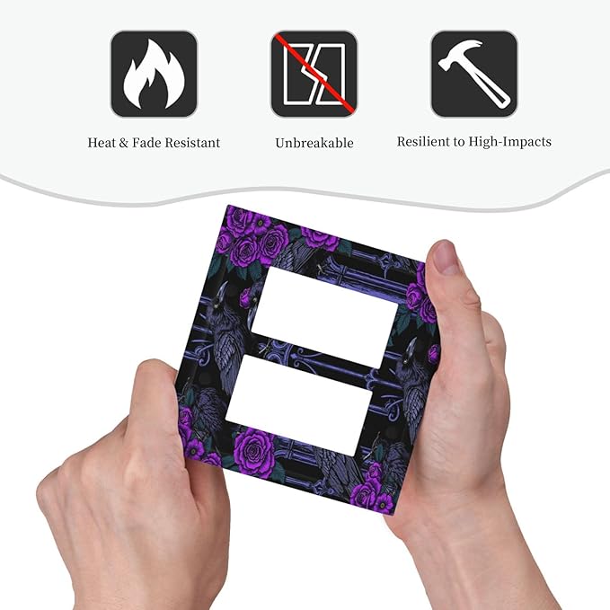 Decorative Outlet Covers Gothic Style Crow Purple Flowers 2 Gang Double GFCI Rocker Electrical Wall Panels Light Switch Cover Plate for Bedroom living Room Decor