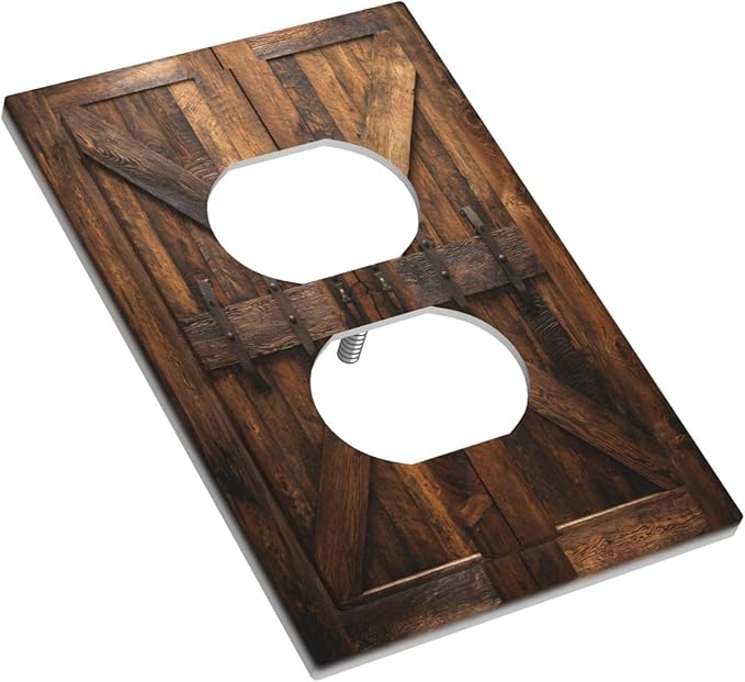 Decorative Outlet Covers Retro Brown Wood Barndoor 1 Gang Duplex Light Switch Cover Plate Unique Wall Plates for Electrical Outlets Switch Plate Covers for Farmhouse Home Decor