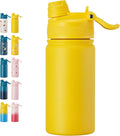Fijinhom 12 oz Kids Water Bottle, 2-in-1 Stainless Steel Vacuum Insulated Water Bottle for Toddler, Leak Proof Spout & Straw, Double Wall Thermal Flask for Boys&Girls, School, Outdoor, Travel (Yellow)