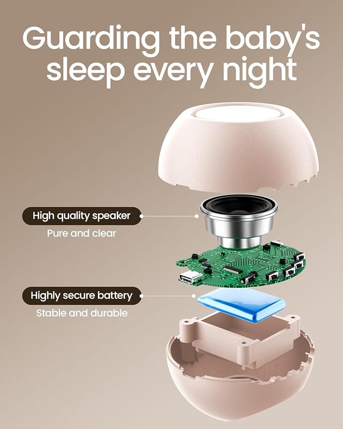 CHICWAY 2026 Mom's Choice Awards, Portable Sound Machine for Baby Adult, AI Cry Detection, 18 Soothing Sound, Bluetooth Rechargeable White Noise Machine for Home Office Travel, Nursery Light, Pink