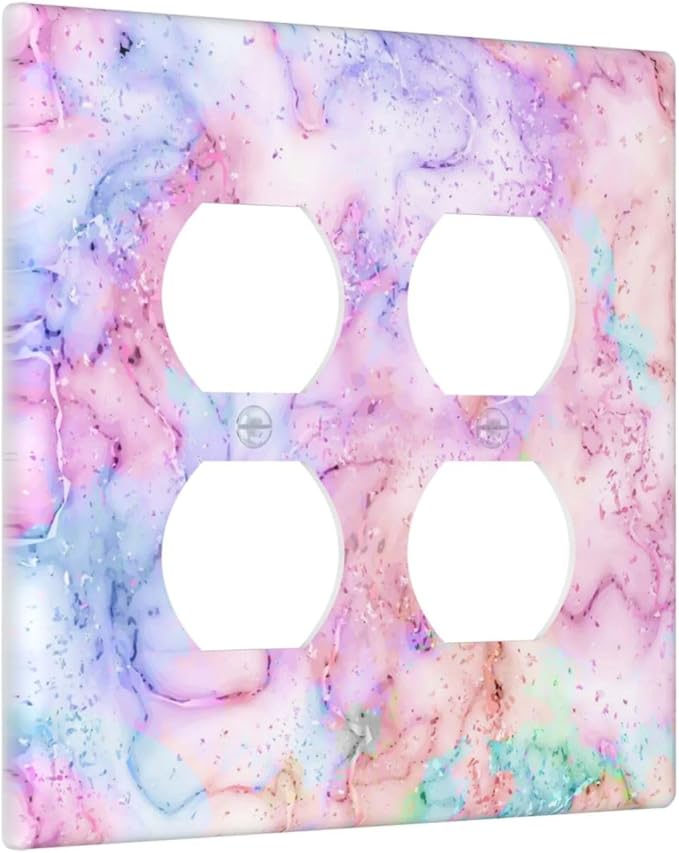 Decorative Outlet Covers Pink Purple Gold Abstract Marble Texture 2 Gang Double Duplex Light Switch Cover Wall Plates Electrical Socket Cover Art Faceplate for Bedroom Bathroom