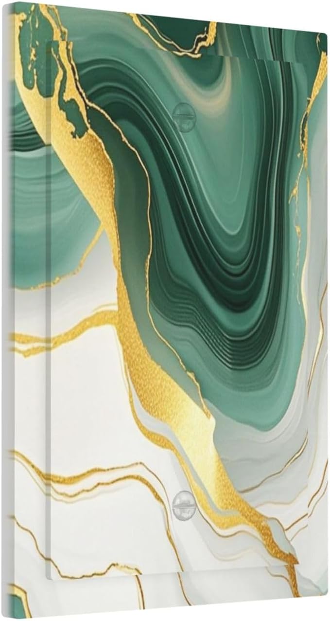 Light Switch Cover Plate Turquoise Marble Texture Golden Lines 1 Gang No Device Blank Electrical Wall Plates Faceplate Decorative Switch Plate For Bed Room Bathroom Decor
