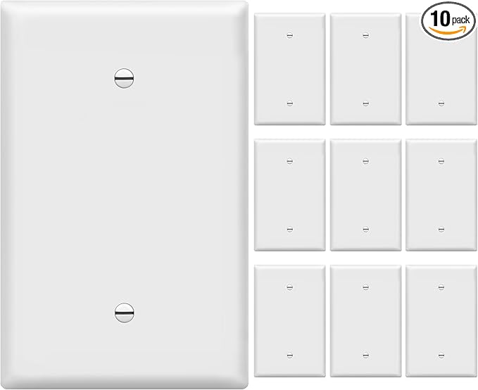 ENERLITES Oversized Blank Wall Plate, Jumbo Blank Outlet Covers, Over-Size 1-Gang 5.51" x 3.50", Unbreakable Polycarbonate Thermoplastic, UL Listed, 8801O-W-10PCS, Gloss Finish, White (10 Pack)