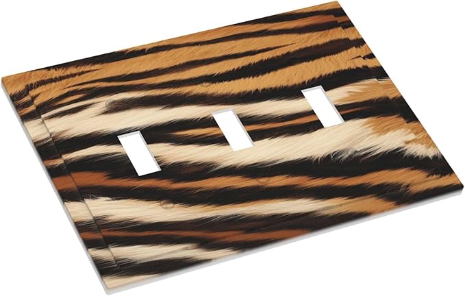 Tiger Texture Wild Animal Skin Pattern Print Decorative Switch Plates 3 Gang Wall Plate Triple Toggle Light Switch Cover Faceplate Electrical Wall Panels for Kids Room Office Decor