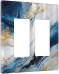 Abstract Blue Granite Luxury Watercolor Marble Texture Print 2 Gang Rocker Decora Light Switch Covers Decorative Unique Dual Outlet Covers Wall Plate Electrical Faceplate Switchplate GFCI for Kitchen