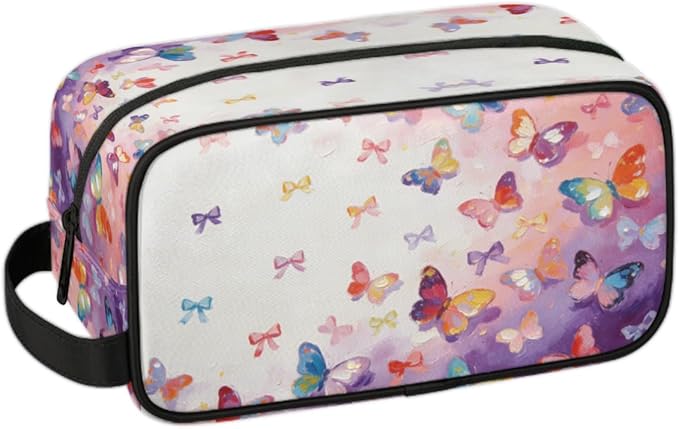 Kids Toiletry Bag for Girls - Colorful Butterflies Travel Toiletry Bag Hanging Dopp Kit Cosmetic Bag Makeup Bag Shower Shaving Bag for Toiletries Accessories