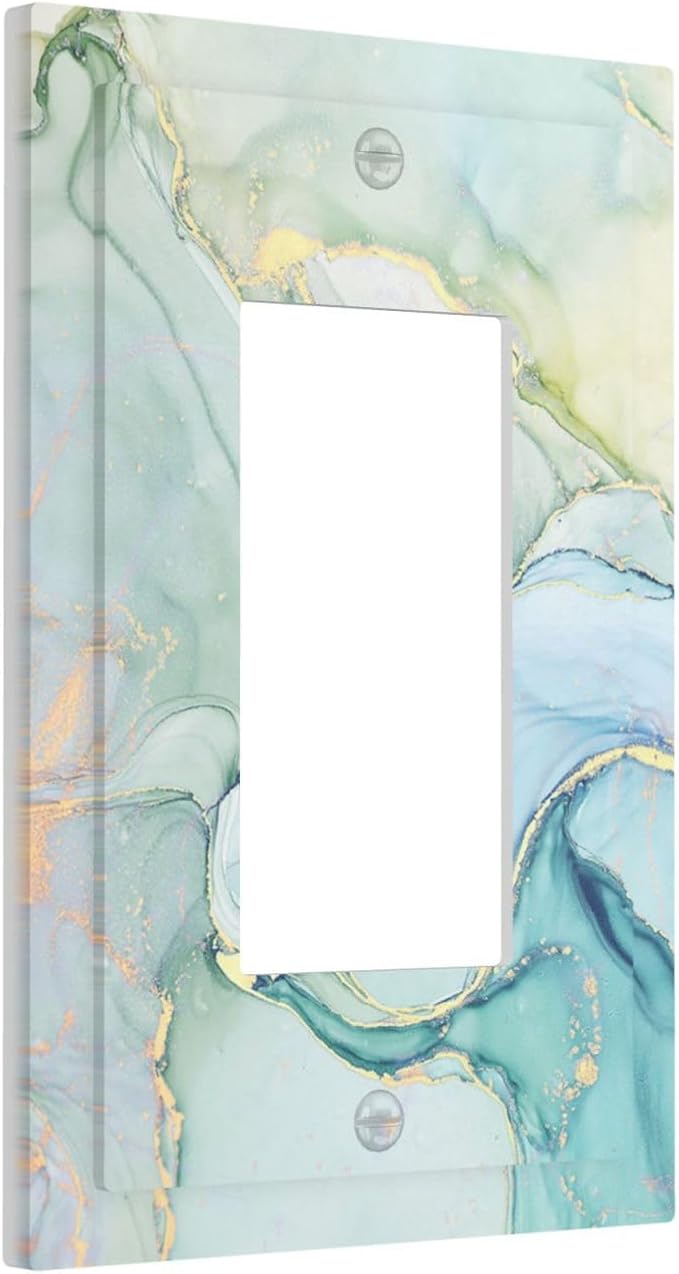Decorative Outlet Covers Teal Gold Marbling Turquoise 1 Gang Single Rocker Light Switch Cover Plate Wall Plates GFCI Faceplate for Bathroom living Room Decor