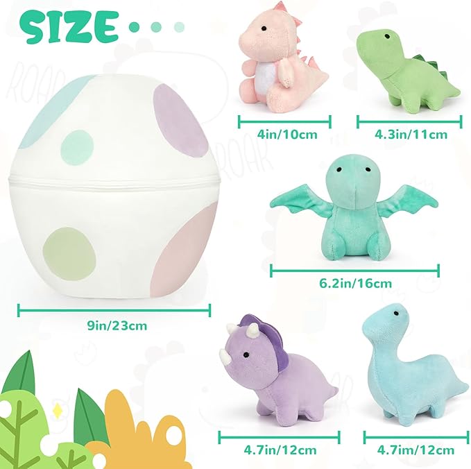 Soft Plush Dinosaur Toys, Cute Stuffed Dinosaur Egg with 5 Small Dino Plushies for Themed Party for Kids Girls Boys