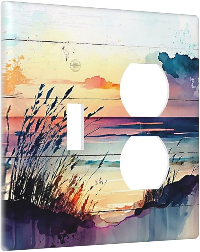 Decorative Outlet Covers Watercolor Sunset Beach Nature Coastal Seascape 2 Gang Wall Plate Single Toggle Duplex Light Switch Cover Switch Plate Covers Faceplate for Bedroom Decor
