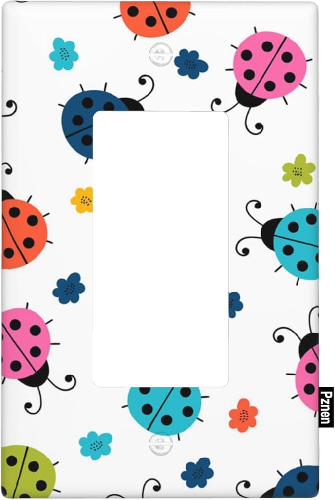 Colored Ladybug Cartoon Single Rocker Switch Plate Cute Ladybugs Nursery Decorator Rocker Wall Plate 1 Gang Lightswitch Cover Home Decorative Office