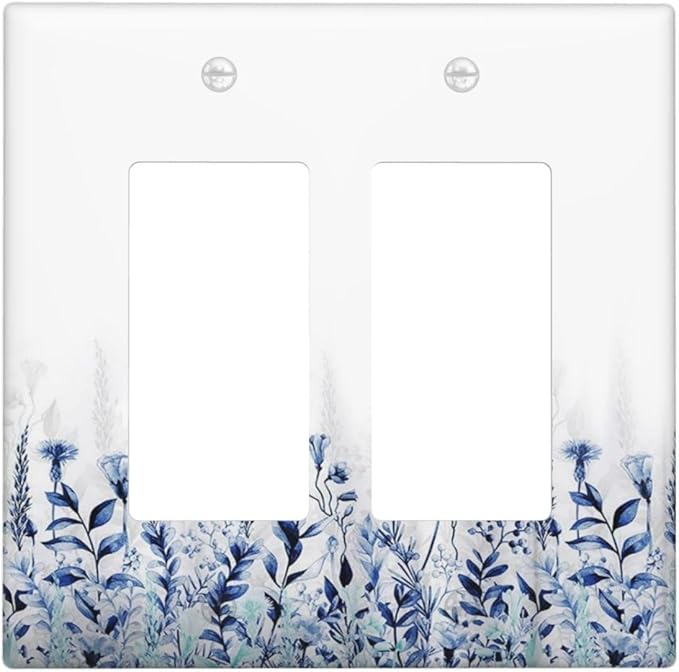Decorative Outlet Covers Rustic Blue Plants Wildflower Boho Leaves 2 Gang Wall Plate Cover Double Rocker Decora Light Switch Covers Plate Jumbo Dual Electrical GFCI Switch Plate Cover