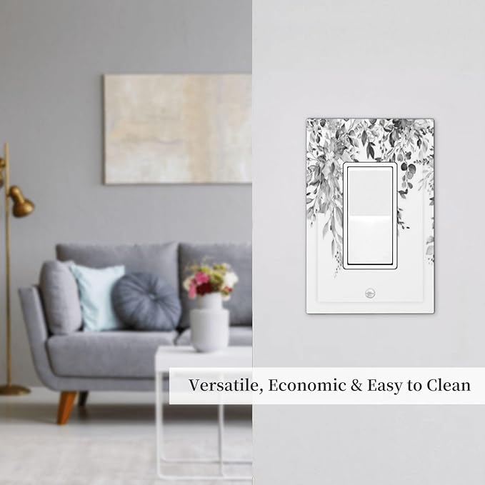 Decorative Outlet Covers Grey Floral Plant Eucalyptus Leaf Flower 1 Gang Single Rocker Light Switch Cover Plate Wall Plates Gfci Faceplate For Bed Room Living Room Decor