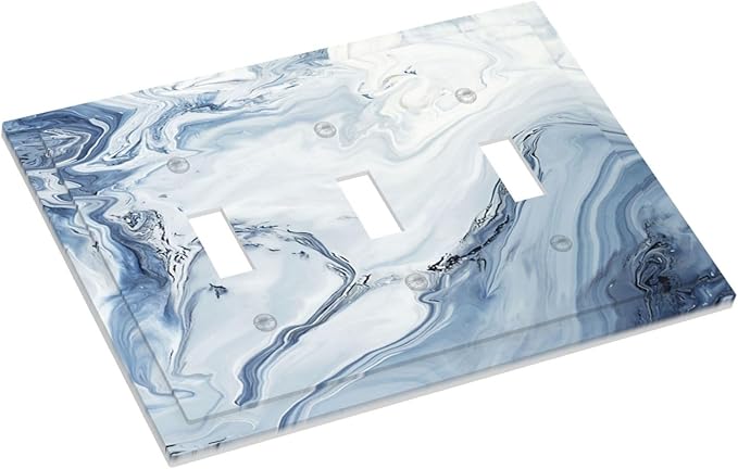 Decorative Switch Plates Blue Marble Pattern 3 Gang Wall Plate Faceplate Triple Toggle Light Switch Cover Electrical Wall Panels for Bedroom living Room Decor