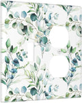 Green Eucalyptus Sage Leaves Combination 1-Toggle 1-Duplex Receptacle 2 Gang Wall Plate, Spring Elegant Watercolor Greenery 2 Gang Combo Single Toggle/Light Switch One Duplex Outlet Faceplate Cover