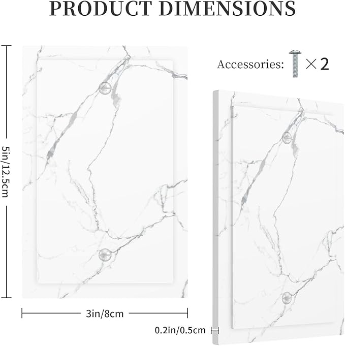 Luxurious White Marble Abstract Print Light Switch Cover Plate 1 Gang No Device Blank Electrical Wall Plates Faceplate Decorative Switch Plate Covers for Bathroom Kitchen Bedroom Decor