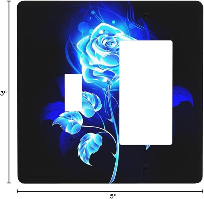 Blue Golden Rose Flower 2 Gang Single Toggle/Rocker Combination Light Switch Cover Decorative Wall Plate Cover Electrical Faceplate Art Oil Painting Decor