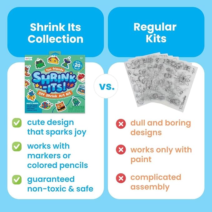 Ooly 73 PC DIY Shrinking Art Kit with 8 Paint Markers, Includes 48 Plastic Pre Cut Charms, 15 Colored Ball Chains and 2 Colored Cords, No Mess Creative Activity Jewelry Making Kit