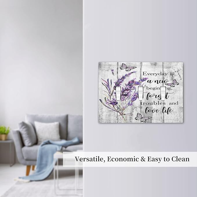 Light Switch Cover Purple Lavender Flower Butterfly on Wood Plank 3 Gang Wall Plate Triple Light Switch Plate Inspirational quotation Floral Toggle Decorative Outlet Covers Electrical Switchplate