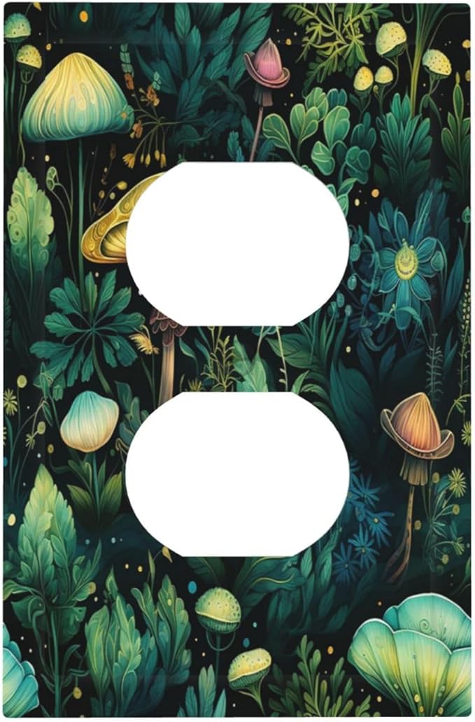 Green Dark Forest Mystical Mushroom Single Duplex Wall Plate Covers Light Switch Cover 1 Gang Outlet Plate Decorative Switchplate Covers Electrical Faceplate for Country Bathroom Bedroom Decor