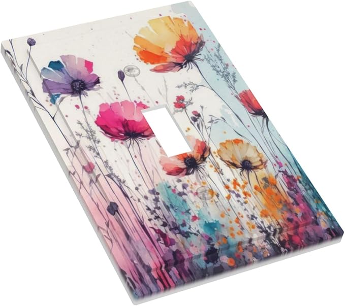 Light Switch Cover Plate Abstract Floral watercolor flowers 1 Gang Wall Plate Cover Wildflower Single Toggle Outlet Covers Decorative Switchplate Electrical Faceplate for Bathroom Home Decor