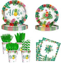 AIBIIN 192 PCS Hawaiian Luau Party Decorations Tropical Paper Plates Cups and Napkins Sets Tropical Party Supplies Disposable Tableware Set with Plates Forks Straws Serves 24 Guests