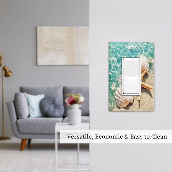 Decorative Outlet Covers Sea Shells And Star Fish In Ocean Beach 1 Gang Single Rocker Light Switch Cover Plate Wall Plates Gfci Faceplate For Bathroom Home Decor