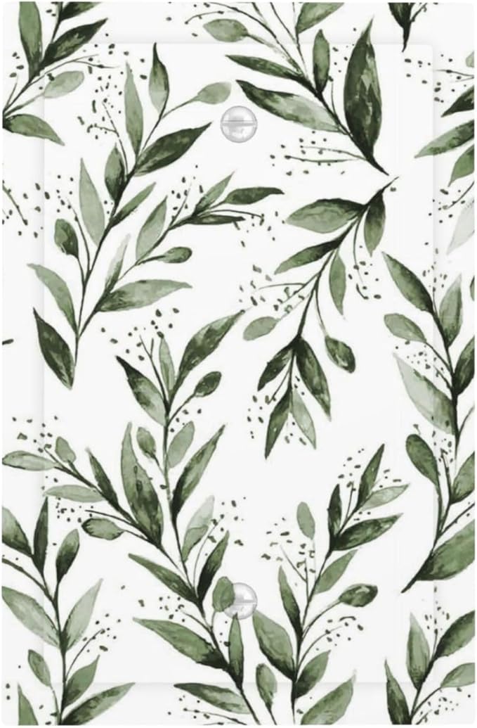 Green Leaf Olive Leaf Sage Floral Light Switch Cover Plate 1 Gang No Device Blank Electrical Wall Plates Faceplate Decorative Switch Plate Covers for Bedroom Living Room Decor