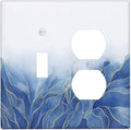 Outlet Covers Blue Gold Leaf Marble Modern Abstract 2 Gang Decorative Switch Plates 1 Toggle Duplex Combo Light Switch Cover GFCI Socket Cover WallPlates for Kitchen Bathroom Decor