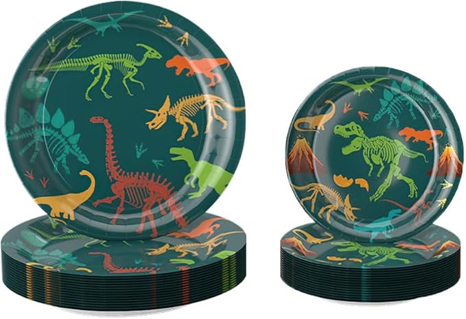Dinosaur Birthday Decorations Tableware Set Birthday Party Supply Dinosaur Plates Dino Plate for Baby Shower,Disposable Dinosaurs Tableware Set with Tablecloth Cup Banner for Boy Serve 24
