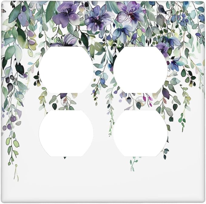 Decorative Light Switch Cover Plate Blue Purple Eucalyptus Leaves Boho Botanical 2 Gang Decorative Switch Plates 1 Toggle Duplex Combo Outlet Covers GFCI Plug Covers Wallplates for Bathroom Home Decor