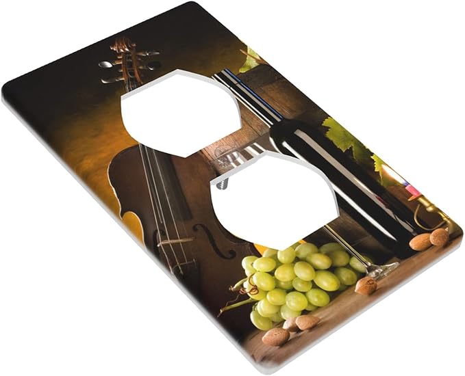 Grape Wine Violin 1-Gang Duplex Wall Plate, Vintage Still Life Painting Outlet Cover for Kitchen, Dining Room, Wine Cellar & Home