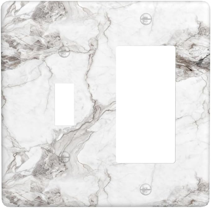 White And Gray Marble Patterns Texture Abstract Print Outlet Covers 1 Toggle 1 Rocker Combination Decorative Wall Plate Electrical Switch Plates Light Switch Cover Plate for Bathroom Kitchen Decor