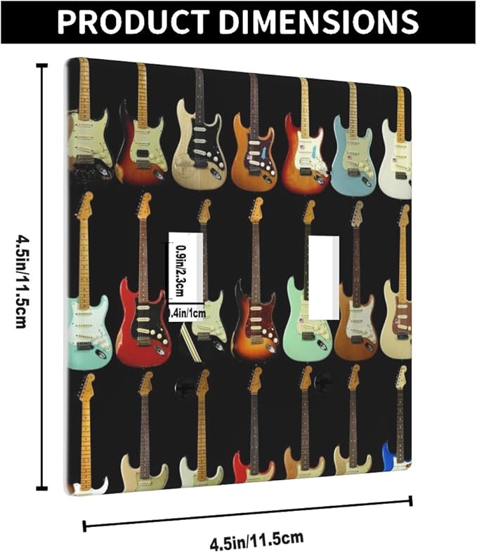 Modern Guitar Double Toggle Light Switch Cover Music Rock And Roll Guitar Musical 2 Gang Wall Plate Decorative Faceplate Electrical Switchplate Bathroom Bedroom