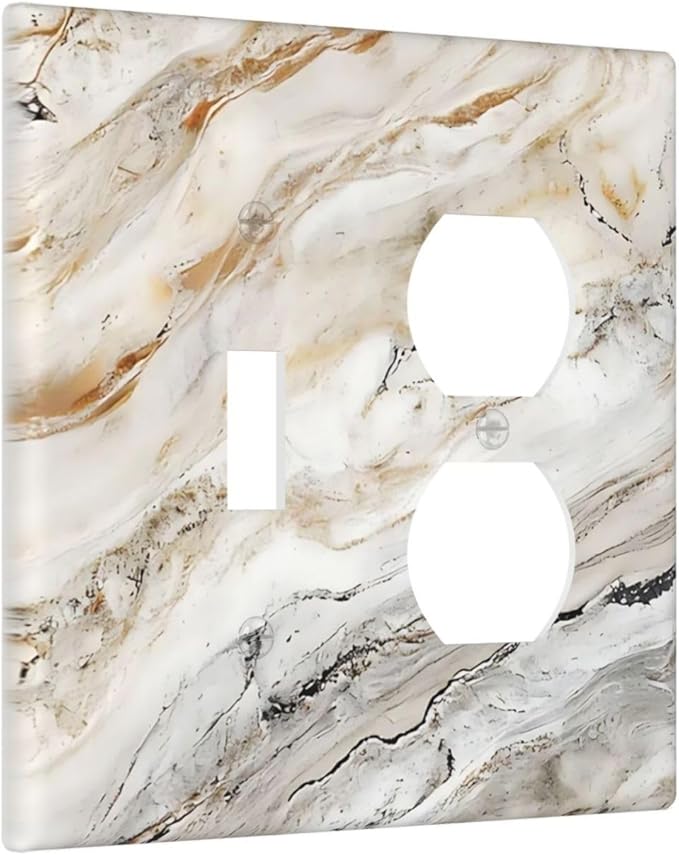 Matte Beige Gold Marble Granite Abstract Print Wallplates 1 Toggle 1 Duplex Switch Plate Electrical GFCI Faceplate Decorative Light Switch Covers for Bathroom Kitchen Decor