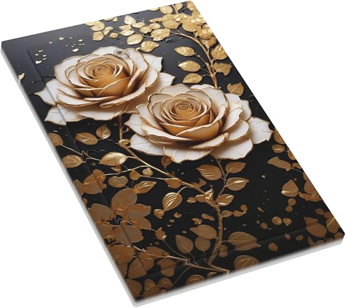 Decorative Light Switch Plate Covers Big Golden White Roses Glod Leaves Black Background 1 Gang No Device Switch Cover Plate Single Blank Wall Plate Switchplate Electrical Faceplate