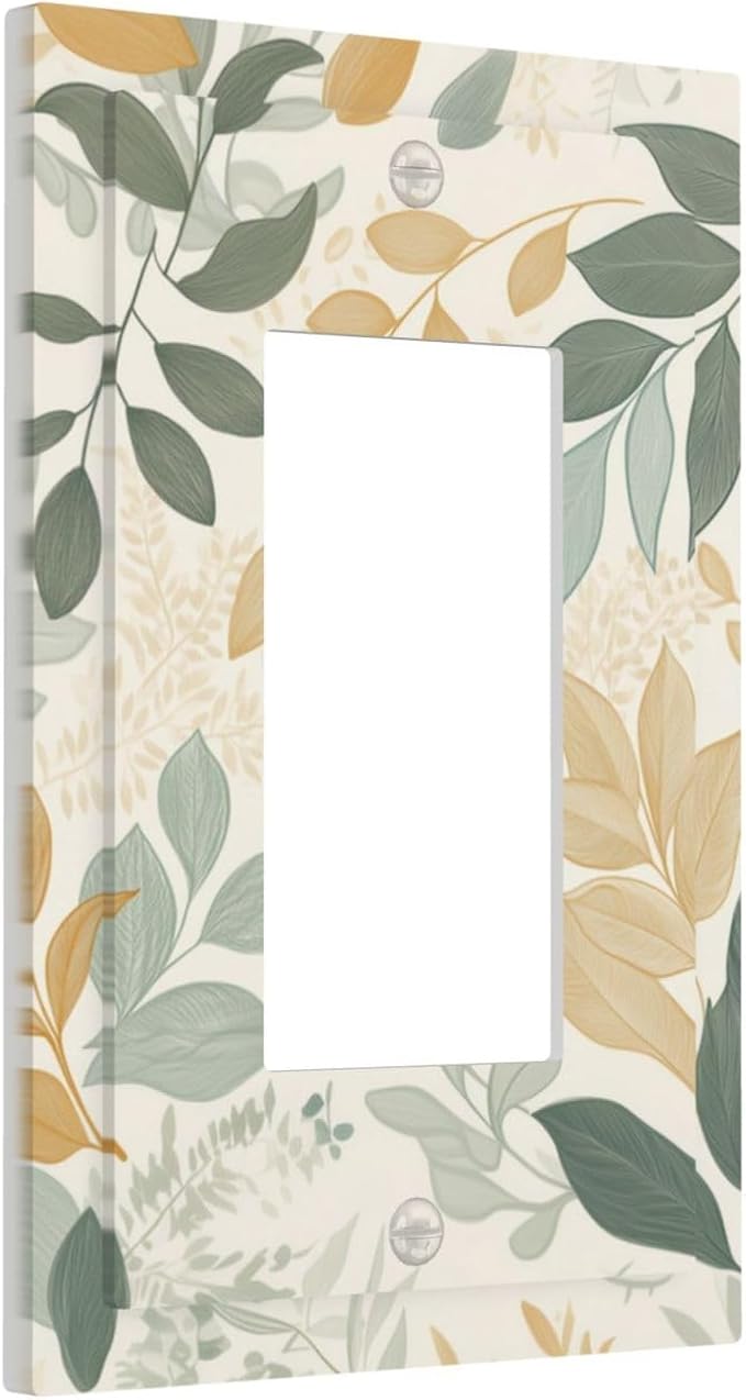 Boho Watercolor Leaves Single Light Switch Cover Plate Green Botanical 1 Gang Rocker Outlet Covers Switchplate Decorative Electrical GFCI Wallplate Faceplates for Country Bedroom Kitchen Decor