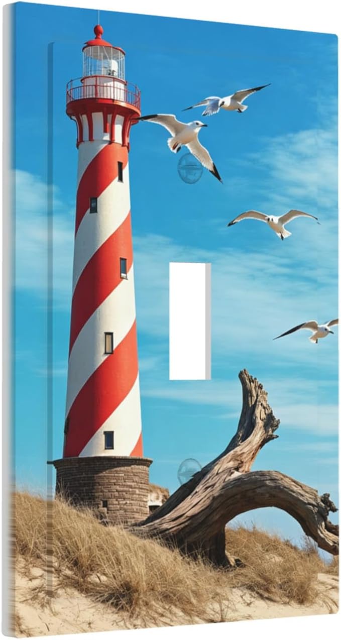 Lighthouse Coastal Scene 1-Gang Toggle Light Switch Plate, Nautical Coastal Beacon Decorative Wall Plate for Living Room Bathroom Decor