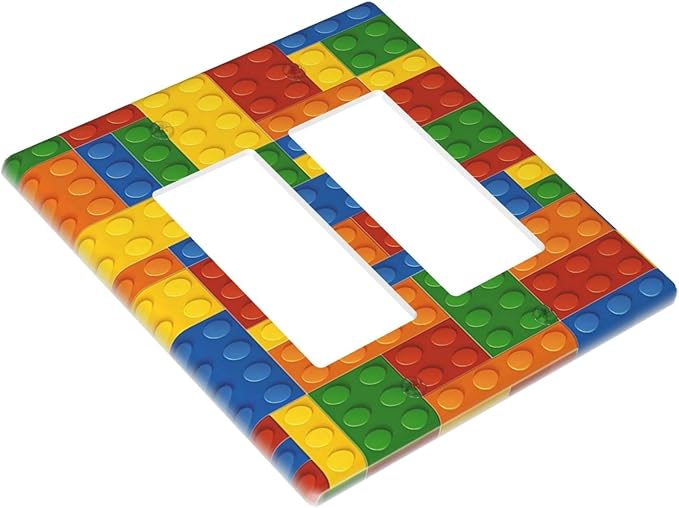 Outlet Covers Colorful Building Block 1 Gang Duplex Light Switch Cover Plate Decorative Wall Plates Electrical Switchplate Receptacle for Kids Room Home Decor（2 Pack）