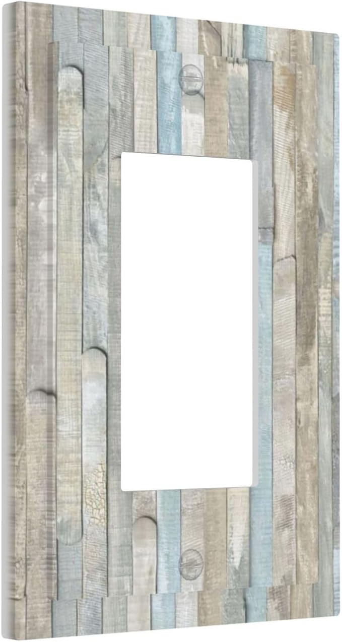 Old Vintage Rustic Teal Aqua Blue White Turquoise Wooden Weathered Wood Plank 1 Gang Electrical Single Decorator/GFCI Device Wall Plate Decorative Faceplate Rocker Light Switch Outlet Cover Dimmer