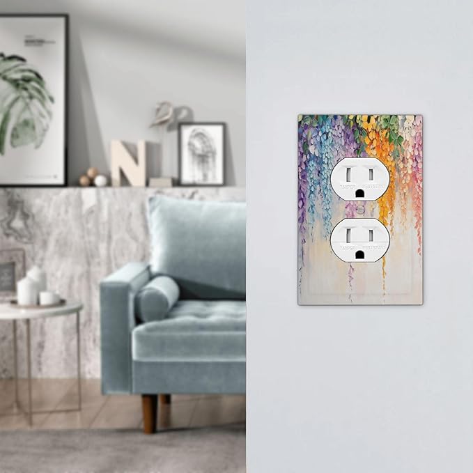 Colorful Wildflower Wisteria Cascade Floral Flower Outlet Covers 1 Gang Duplex Light Switch Cover Decorative Switch Plates Electrical Receptacle Faceplate Wall Plate for Bedroom Living Room Decor